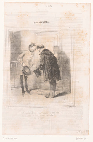 Two men exchange pleasantries in front of a house, Paul Gavarni, 1842 Canvas Print