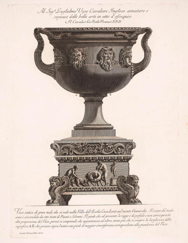 Vase with masks on pedestal, Giovanni Battista Piranesi, 1778 Canvas Print