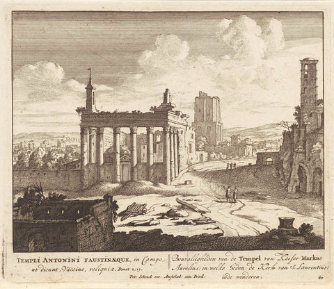 Ruins of the temple of Marcus Aurelius in Rome, anonymous, 1675 - 1711 Canvas Print