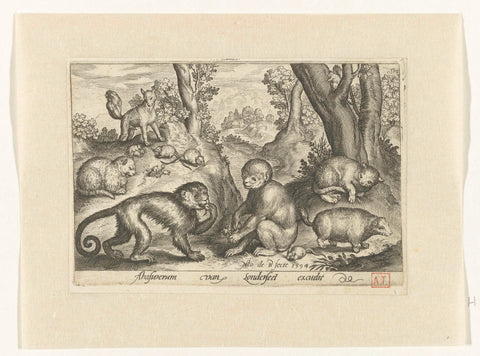 Monkeys, cats and mice, Nicolaes de Bruyn, 1594 Canvas Print