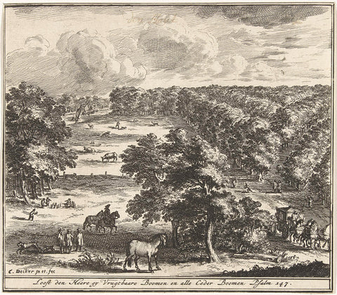 Bird's-eye view of a landscape with trees, Coenraet Decker, 1685 Canvas Print