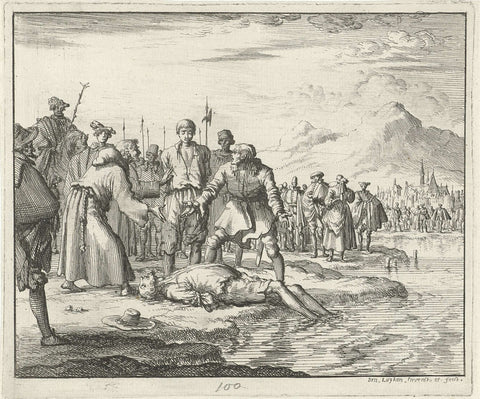 Hendrik Sumer in Baden drowned, 1582, Jan Luyken, 1685 Canvas Print