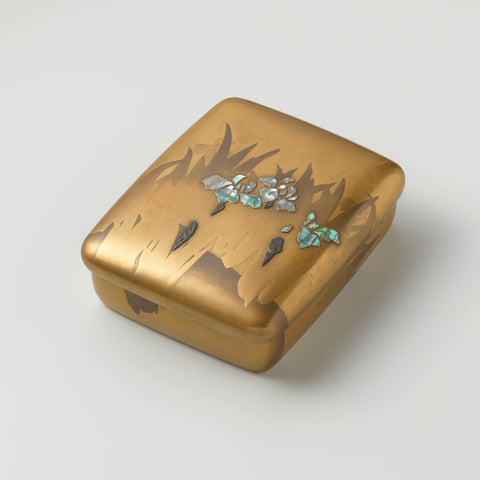 Gold lacquer box, decorated with purple irises, , 1868 - 1912 Canvas Print