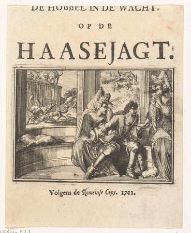 Title page for the pamphlet: De Hobbel in de Wacht, op de Haasejagt, 1702, Romeyn de Hooghe, 1702 Canvas Print