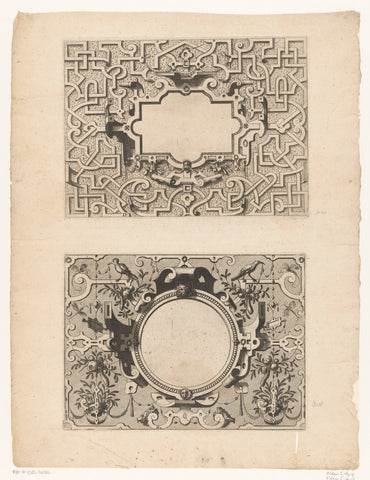 Cartouches with moresques and boar heads, anonymous, 1555 - 1560 Canvas Print