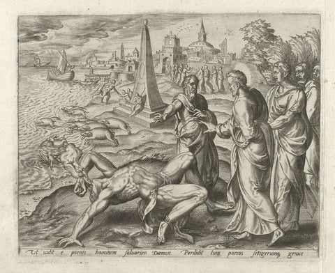 Christ heals a possessed man, Johannes Wierix, 1572 - 1576 Canvas Print