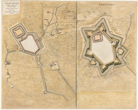 Map of the city and the castle of Bredevoort with the fortifications, 1597, anonymous, 1647 - 1649 Canvas Print