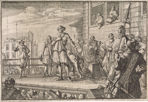 Thomas Wentworth, Earl of Strafford addresses the people from the scaffold, 1641, Caspar Luyken, 1701 Canvas Print