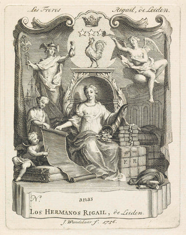 Trade label of silk manufacturers Rigail in Leiden, Jan Wandelaar, 1756 Canvas Print