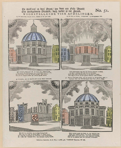 Four representations of the fire and reconstruction of the Nieuwe Lutherse Kerk in Amsterdam, 1822-1826, widow C. Kok-van Kolm, 1826 Canvas Print