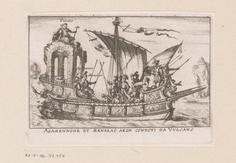 Ship with Agamemnon and Menelaus with Vulcan at the stern, anonymous, c. 1635 Canvas Print