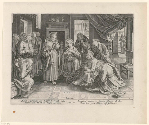 Mary and the Apostles mourn christ, Philips Galle (attributed to workshop of), 1547 - 1612 Canvas Print