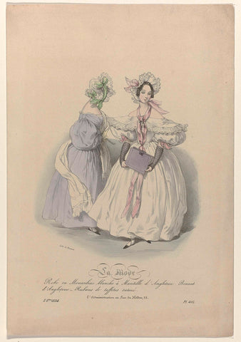 La Mode, 5 octobre 1834, Pl. 402, Robe en Mousseline blanch (...), Bernard, 1834 Canvas Print