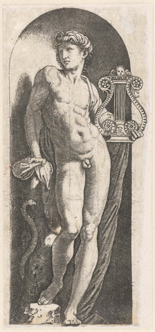 Apollo with harp standing in niche, Marcantonio Raimondi, 1512 - 1565 Canvas Print