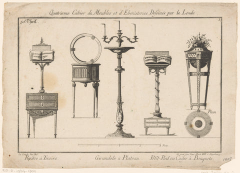 Music stand, girandole and table with vase, anonymous, in or after 1784 - 1806 Canvas Print