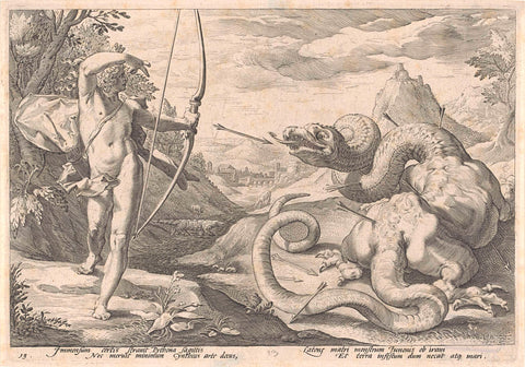 Apollo doodt Python, Hendrick Goltzius (workshop of), 1589 Canvas Print