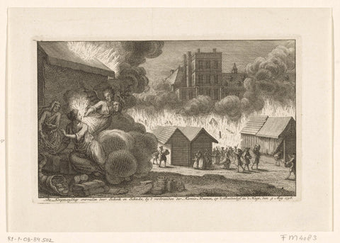 Allegory on the fire in the fairground stalls at the Buitenhof in The Hague, 1758, anonymous, 1758 Canvas Print