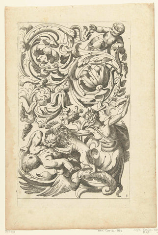 Satyr and man bitten by lion, Polifilo Giancarli, c. 1655 - c. 1657 Canvas Print