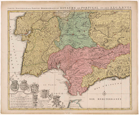 Map of southern Spain and Portugal, Jan Luyken (possibly), 1720 - 1772 Canvas Print