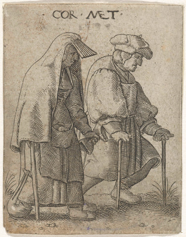 Man and a woman walking on crutches, Cornelis Massijs, after 1538 - before 1577 Canvas Print