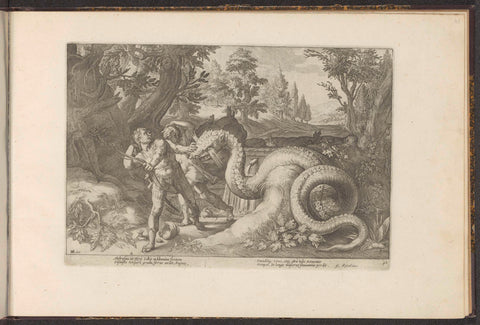 Companions of Cadmus Devoured by a Dragon, Hendrick Goltzius (workshop of), 1728 Canvas Print