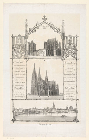 View of Cologne Cathedral under construction, completed and seen from the other side of the Rhine, Monogrammist CB (19th century), 1844 Canvas Print