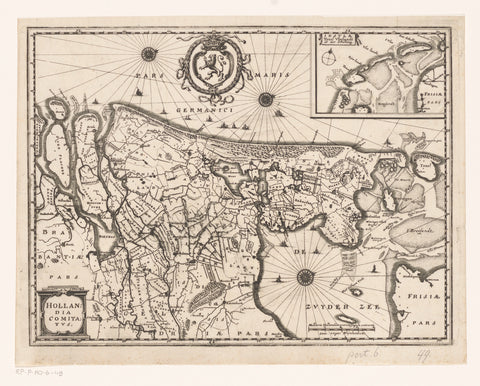 Map of the county of Holland, Caspar Merian, 1654 - c. 1700 Canvas Print