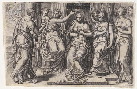 Hope crowns the bride, Johannes Wierix (possibly), 1573 Canvas Print