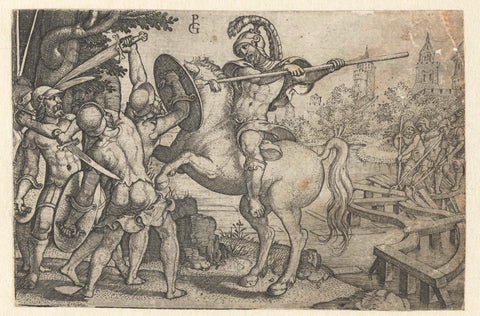 Horace Cocles defends the bridge over the Tiber, Georg Pencz, 1546 - 1547 Canvas Print