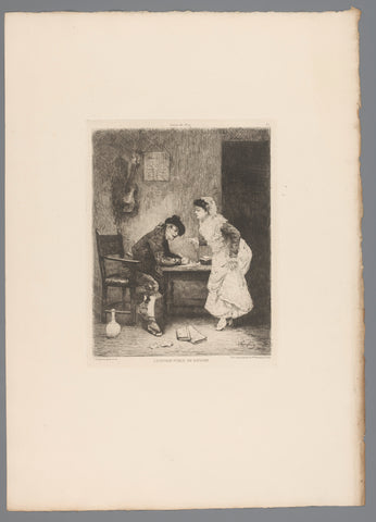 Woman dictates a letter to a writing man, Jules James Rougeron, 1880 Canvas Print