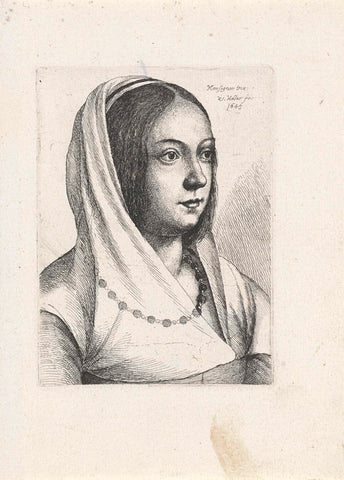 Portrait of a young woman with a headscarf, Wenceslaus Hollar, 1645 Canvas Print