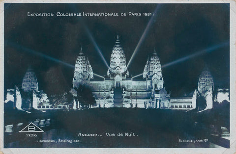 View of the recreated temple city of Angkor at the Colonial Paris Exhibition in 1931, at night, anonymous, c. 1931 Canvas Print