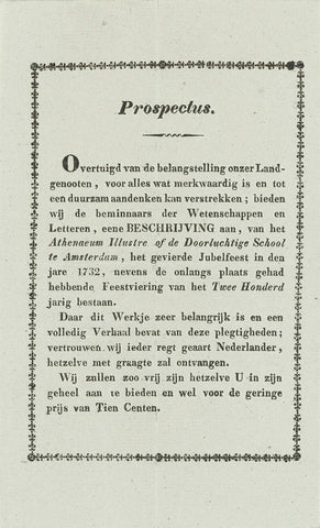 Prospectus of the edition of a description of the Athenaeum Illustre in Amsterdam, 1832, anonymous, 1832 Canvas Print