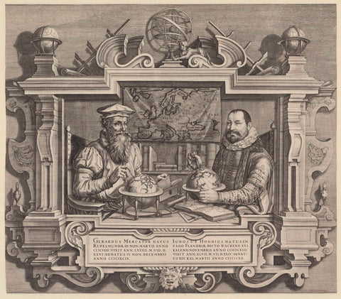 Portrait of Jodocus Hondius and Gerard Mercator, Hendrick Hondius (rejected attribution), 1613 Canvas Print