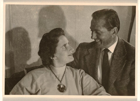 Isabel Wachenheimer with turtleneck and large pendant and her third husband Gideon Elon, seated and looking at each other, May 1956, anonymous, 1956 Canvas Print