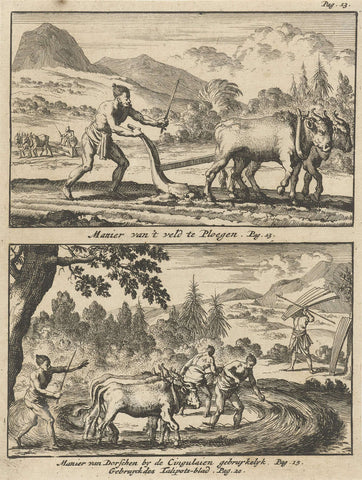 Plowing farmer / Threshing farmers, Jan Luyken, 1692 Canvas Print