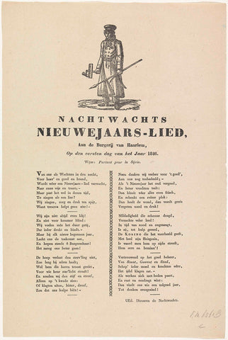 New Year's wish of the night watch of Haarlem for the year 1846, anonymous, 1848 - 1849 Canvas Print