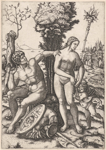 Mars en Vensu als liefdespaar met Amor, Marcantonio Raimondi, 1508 Canvas Print