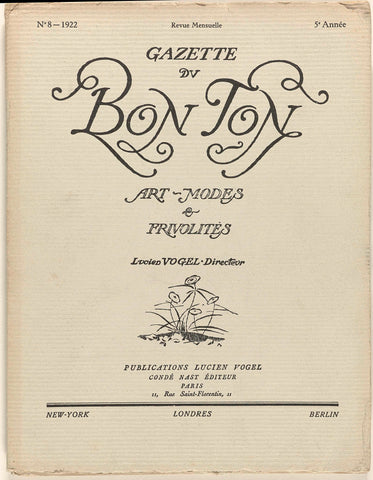 Gazette du Bon Ton. Art - Modes & Frivolités, No. 8 - 1922, 5th Year, Lucien Vogel, 1922 Canvas Print