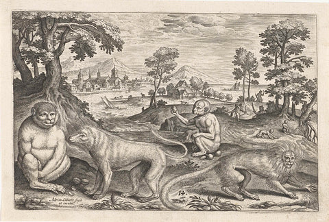 Monkeys, Adriaen Collaert, 1595 - 1599 Canvas Print