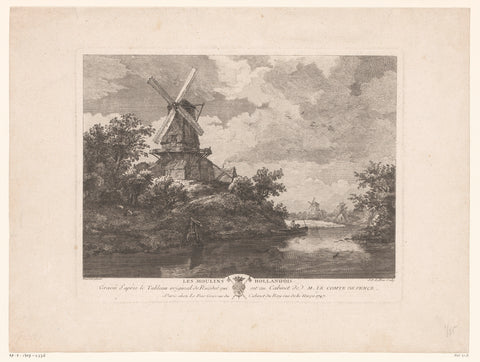 Mills in a river landscape, Jacques-Philippe Le Bas, 1747 Canvas Print