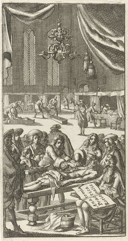 Large infirmary in which a corpse is dissected in the foreground, Jan Luyken, 1688 Canvas Print