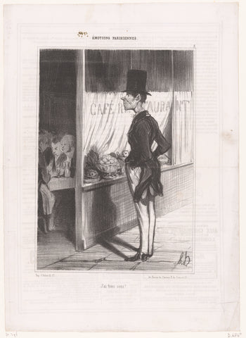 Man looks inside at a café, Honoré Daumier, 1839 Canvas Print