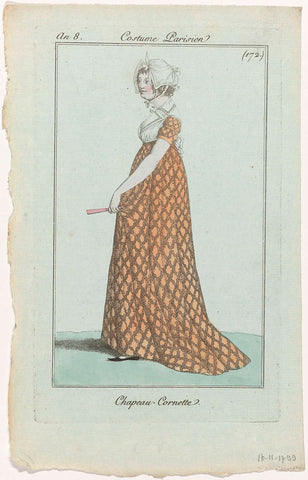 Journal des Dames et des Modes, Costume Parisien, 16 November 1799, Year 8, (172.) : Chapeau-Cornette, anonymous, 1799 Canvas Print