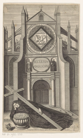 Weeping Mary with cross in front of church building, Abraham Hertochs, 1659 Canvas Print