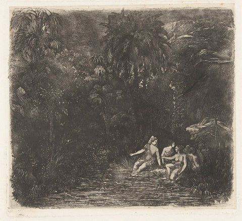 Landscape with bathing women, Rodolphe Bresdin, 1871 Canvas Print