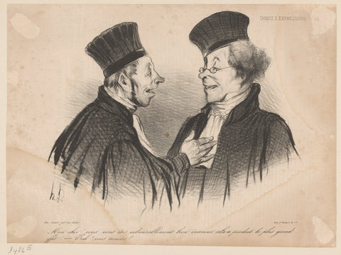 Lawyer compliments colleague, Honoré Daumier, 1838 Canvas Print