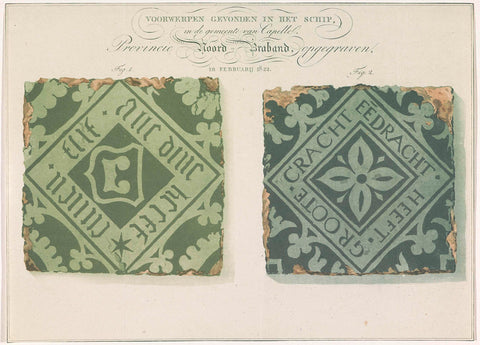 Two floor tiles from the shipwreck excavated in Capelle, 1822, anonymous, 1822 - 1824 Canvas Print