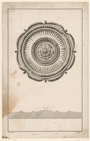 Rosette with scaly edge and garlands, Augustin Foin, 1784 - 1785 Canvas Print