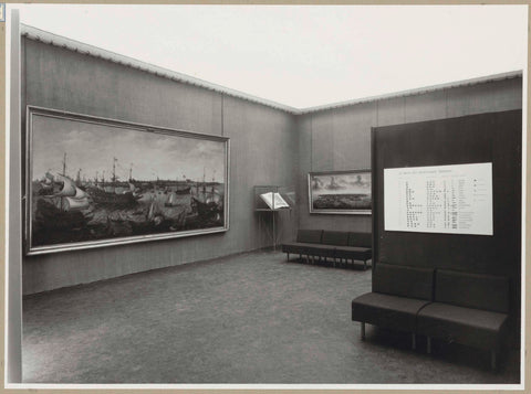 Room with paintings and a book in a display case, c. 1957 Canvas Print